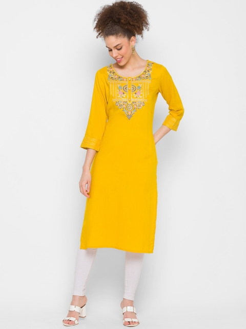 

ZOLA Women Yellow Ethnic Motifs Embroidered Thread Work Kurta