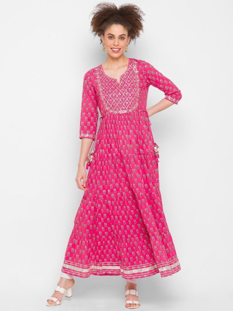 

ZOLA Women Pink Floral Printed Cotton Anarkali Kurta