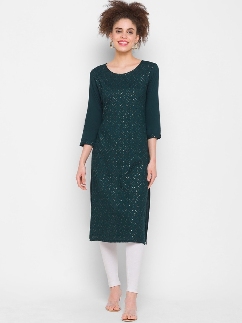 

ZOLA Women Green Ethnic Motifs Embroidered Thread Work Kurta
