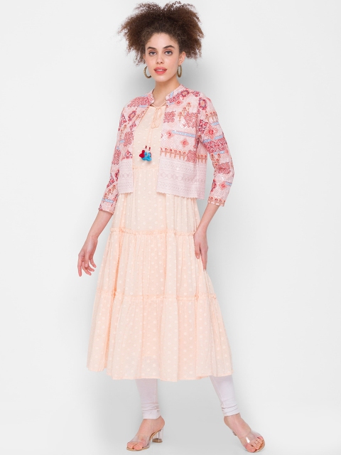 

ZOLA Women Peach-Coloured Printed Anarkali Kurta