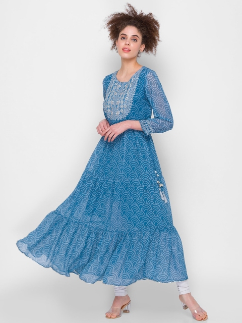 

ZOLA Women Blue Bandhani Printed Georgette Anarkali Kurta