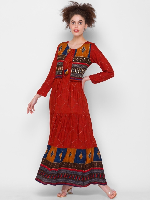 

ZOLA Women Rust Ethnic Motifs Printed Thread Work Anarkali Kurta
