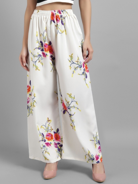 

Darzi Women White Floral Print Flared Palazzos