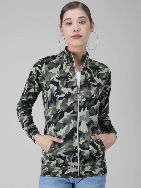 

Darzi Women Olive Green Camouflage Tailored Jacket