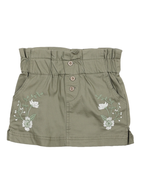 

UNDER FOURTEEN ONLY Girls Olive Green Coloured Embroidered Mini Skirts