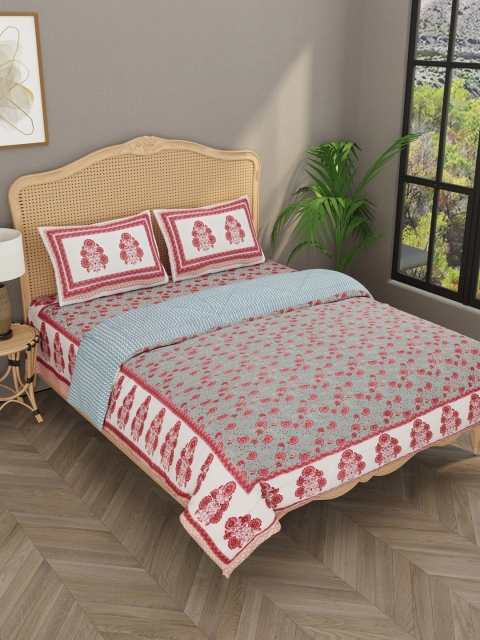 

Gulaab Jaipur Green & Red Ethnic Motifs Printed Double Queen Bedding Set
