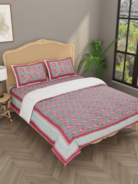 

Gulaab Jaipur Green & Red Printed Reversible Comforter & Bedsheet Set With 2 Pillow Covers