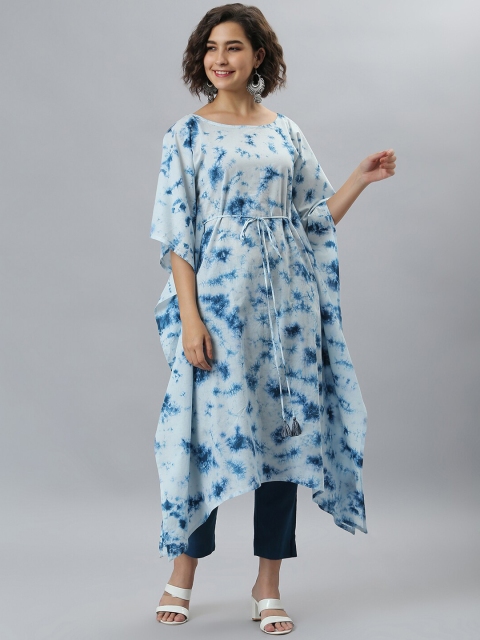 

Janasya Women Green Dyed Flared Sleeves Kaftan Kurta