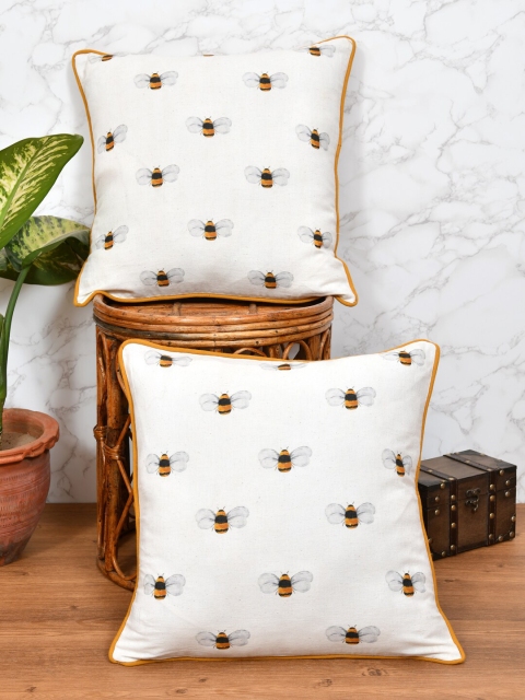 

Gulaab Jaipur White & Mustard Yellow Set of 2 Abstract Square Cushion Covers