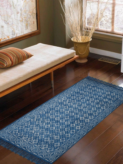 

Gulaab Jaipur Blue Ethnic Motifs Woven Design Cotton Dhurrie