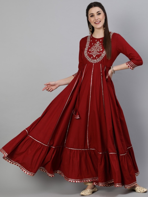 

KIMAYRA Women Maroon Ethnic Motifs Embroidered Flared Sleeves Anarkali Kurta