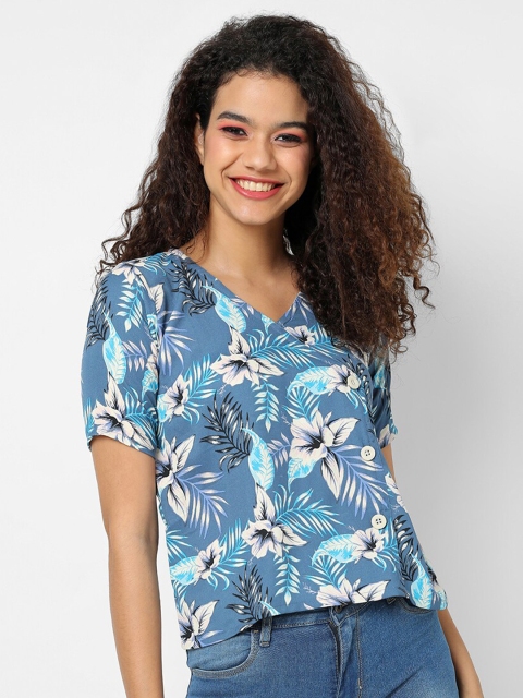 

Campus Sutra Women Blue Floral Print Top