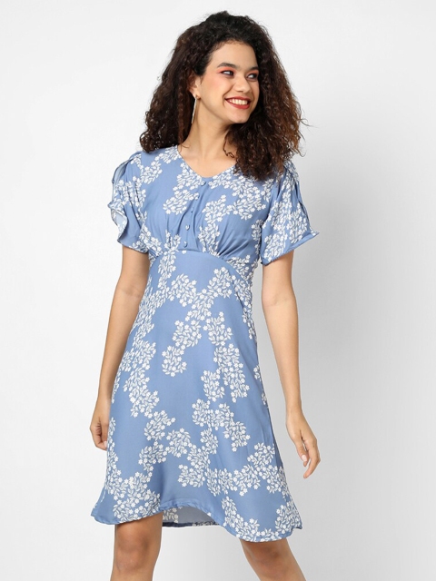 

Campus Sutra Women Blue Floral Printed Fit and Flare Dress