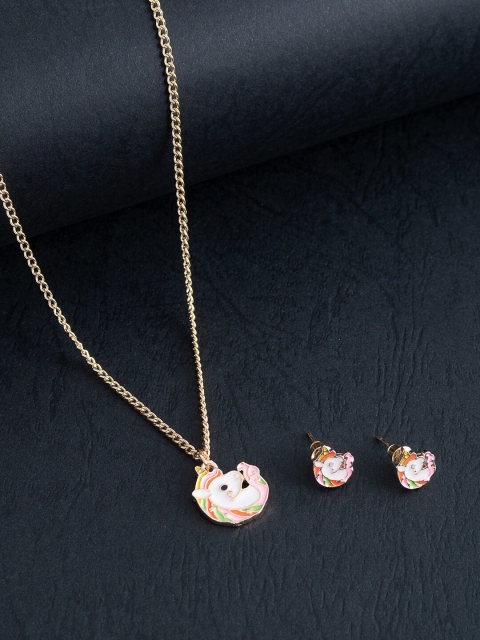 

Golden Peacock Girls Gold-Toned & Pink Unicorn Charm Pendant Set