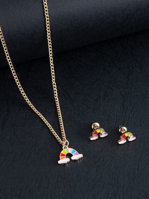 

Golden Peacock Gold-Toned & Red Rainbow Charm Pendant Set