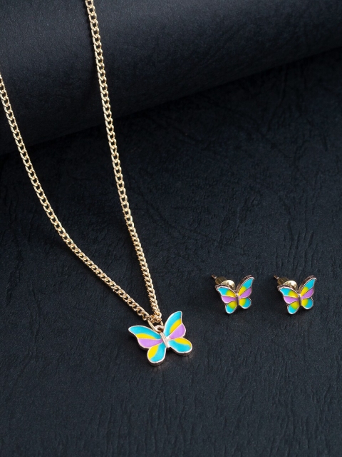 

Golden Peacock Gold-Toned Green Butterfly Charm Pendant Set
