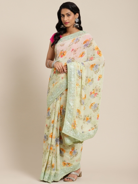 

SHANGRILA Green Floral Saree