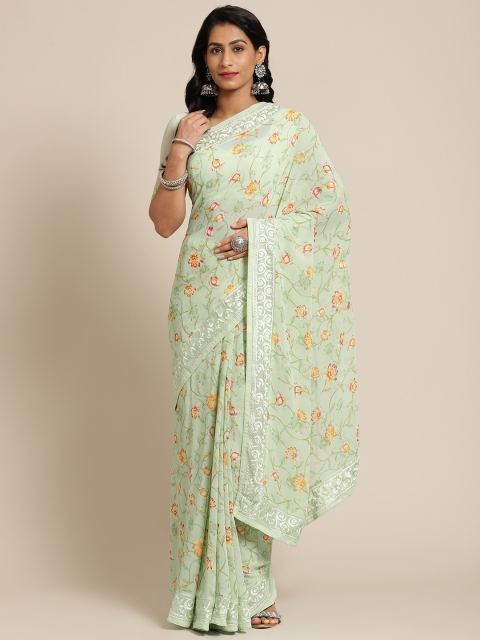 

SHANGRILA Green Floral Saree