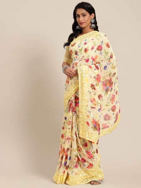 

SHANGRILA Yellow Floral Saree