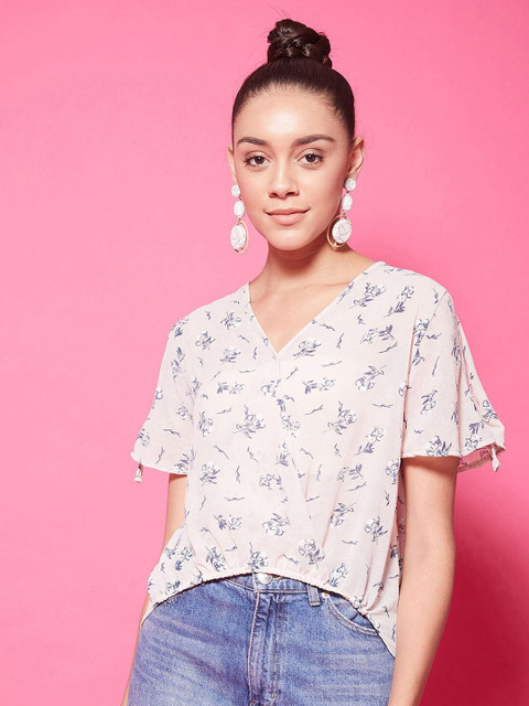

CHIMPAAANZEE Green Floral Print Extended Sleeves Wrap Top