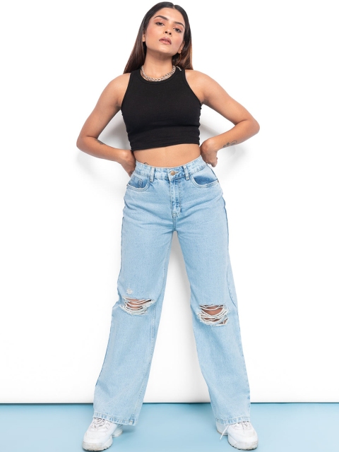 

FREAKINS Women Stunning Blue High-Rise Wide Leg Jeans