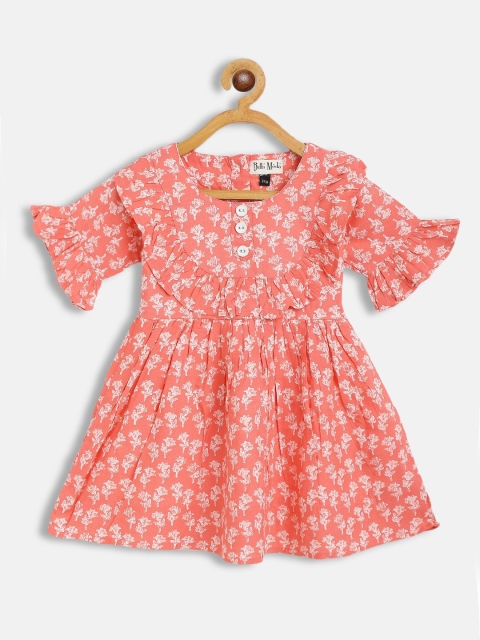 

Bella Moda Girls Orange Floral Printed Cotton Dress