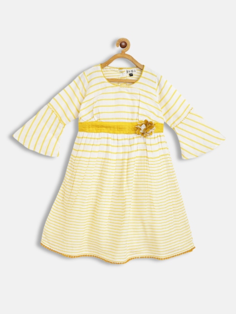 

Bella Moda Girls White & Yellow Striped Cotton Dress