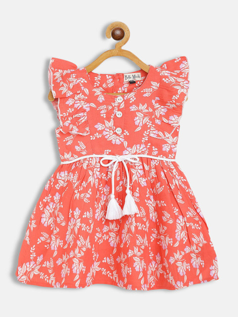 

Bella Moda Girls Orange Floral Printed Cotton Dress
