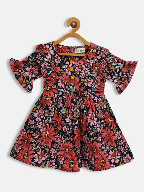 

Bella Moda Girls Navy Blue & Red Floral Pure Cotton Dress