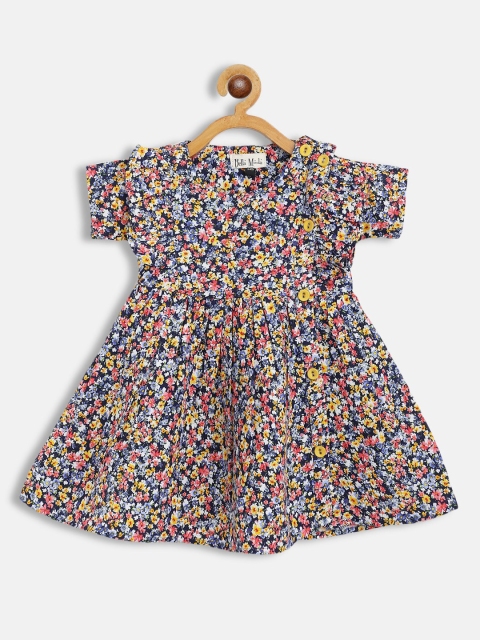 

Bella Moda Girls Blue & Yellow Floral Pure Cotton Dress