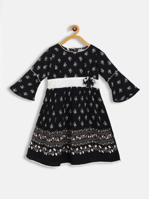 

Bella Moda Girls Black Ethnic Motifs Printed Cotton Dress