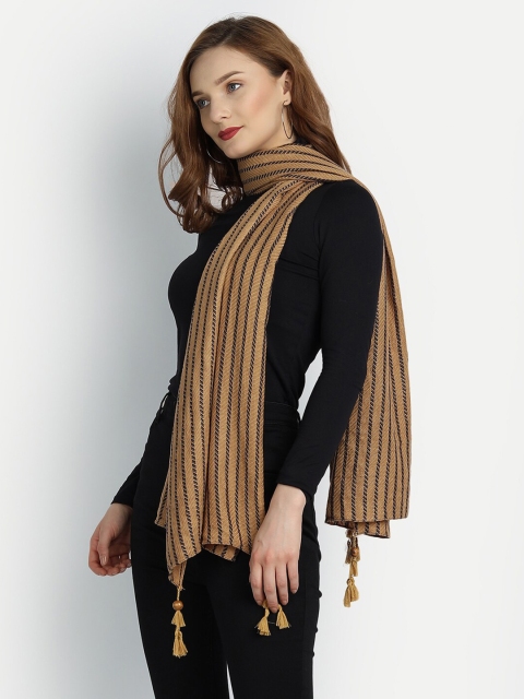 

Wicked Stitch Women Beige & Black Striped Cotton Scarf