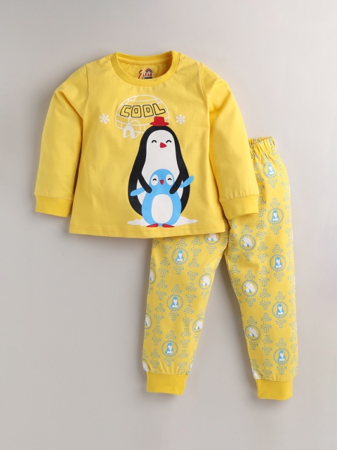 

Eieio Boys Yellow & White Printed Pure Cotton Night suit