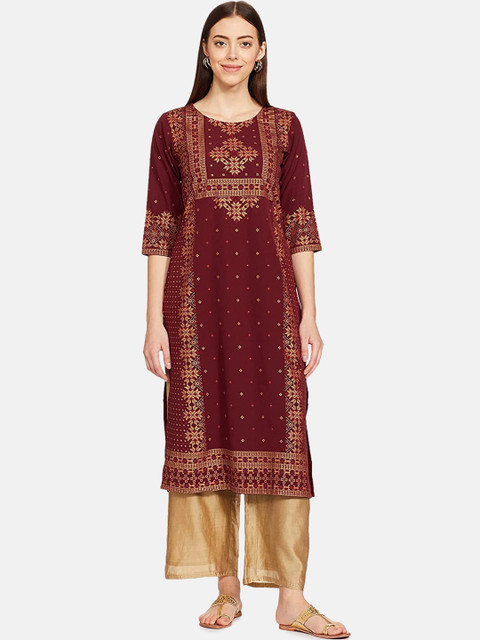 

IVOC Women Maroon Ethnic Motifs Printed Keyhole Neck Kurta