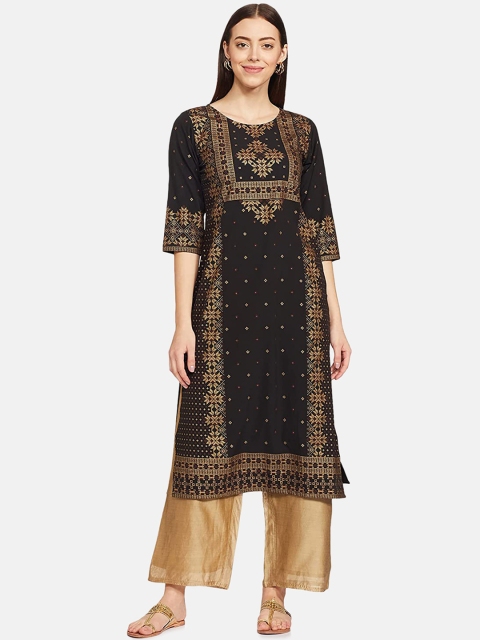 

IVOC Women Black & Golden Ethnic Motifs Printed Kurta