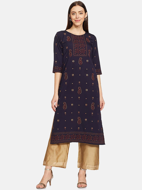 

IVOC Women Navy Blue Ethnic Motifs Printed Kurta