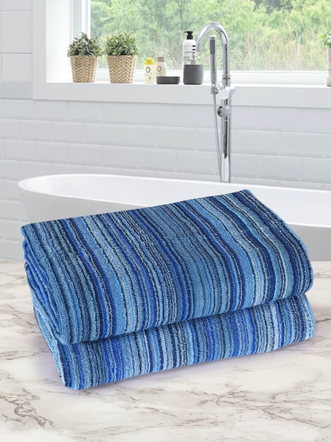 

ROMEE Set Of 2 Blue Striped 500 GSM Cotton Bath Towels