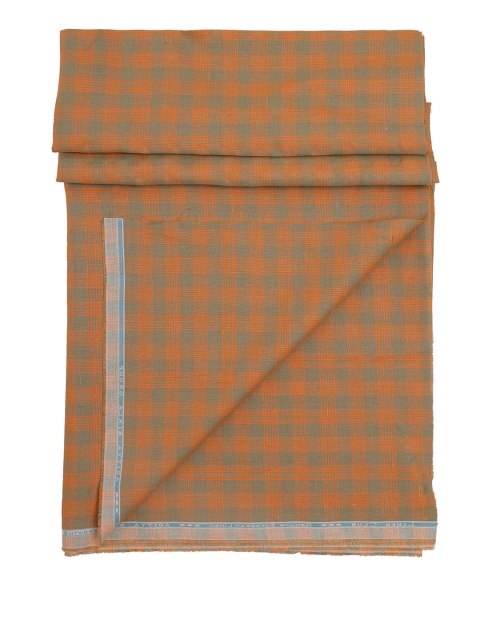

Linen Club Men Orange & Green Striped Shirt Cotton Clothing Fabric