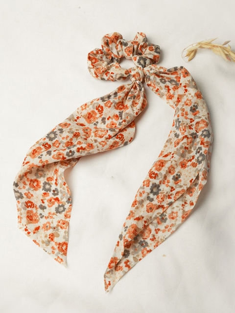 

JOKER & WITCH Women Off White & Orange Floral Scarf Scrunchie Ponytail Holders