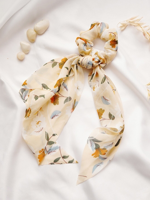 

JOKER & WITCH Women Cream-Coloured Floral Printed Scarf Scrunchie