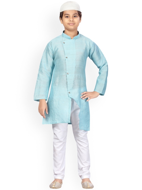 

LITTLE MAFIA BY Aarika Boys Turquoise Blue Pure Silk Kurta with Pyjamas