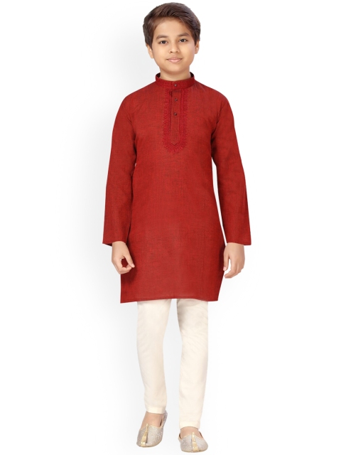 

LITTLE MAFIA BY Aarika Boys Maroon Pure Cotton Kurti with Pyjamas
