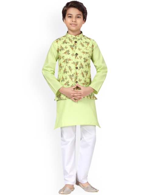 

LITTLE MAFIA BY Aarika Boys Lime Green Floral Printed Pure Cotton Kurta Set