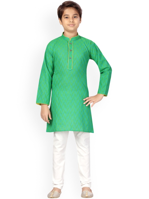 

LITTLE MAFIA BY Aarika Boys Green Pure Cotton Kurta with Churidar