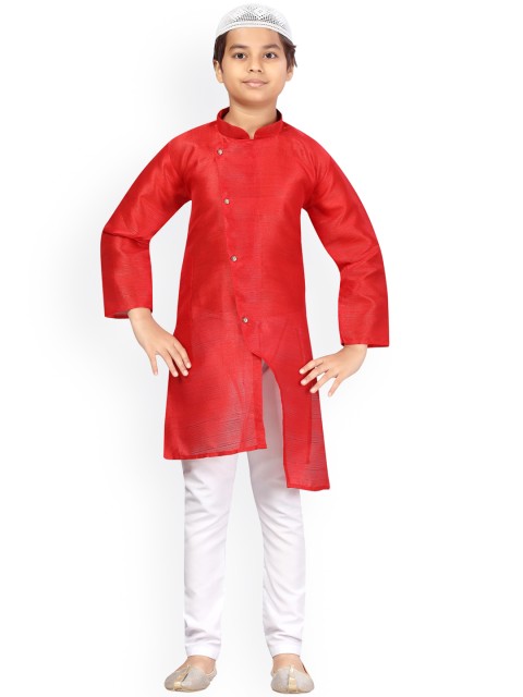 

LITTLE MAFIA BY Aarika Boys Red Pure Silk Kurta with Pyjamas