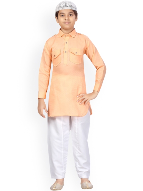 

LITTLE MAFIA BY Aarika Boys Orange Pure Cotton Kurta with Pyjamas