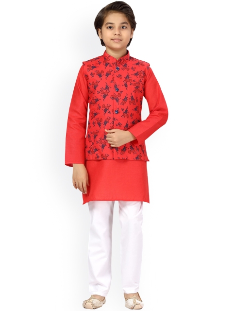 

LITTLE MAFIA BY Aarika Boys Red Pure Cotton Kurta with Pyjamas