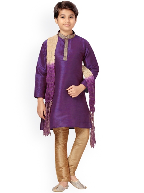 

LITTLE MAFIA BY Aarika Boys Purple Pure Silk Kurta with Pyjamas