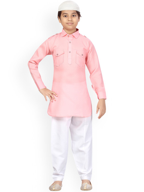 

LITTLE MAFIA BY Aarika Boys Pink Pure Cotton Kurta with Pyjamas