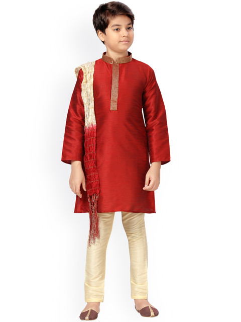 

LITTLE MAFIA BY Aarika Boys Maroon Pure Silk Kurta with Pyjamas
